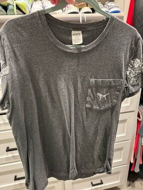PINK Victoria's Secret Charcoal Gray Crew Neck Tee